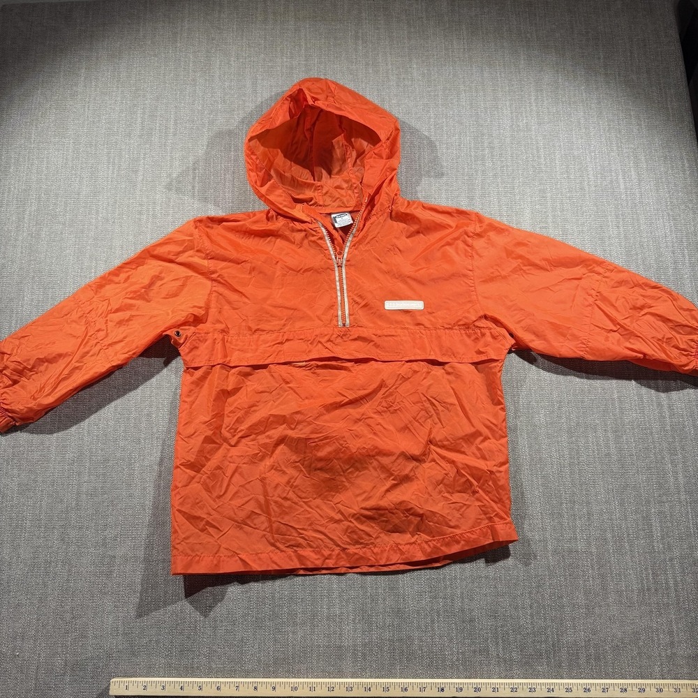 Vintage Old Navy‎ Rain Jacket Youth 8 Orange Hooded Nylon Anorak Pullover Y2K